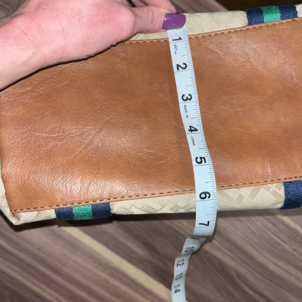 TOMMY HILFIGER MONOGRAM GREEN AND NAVY STRIPE PURSE - Picture 13 of 16